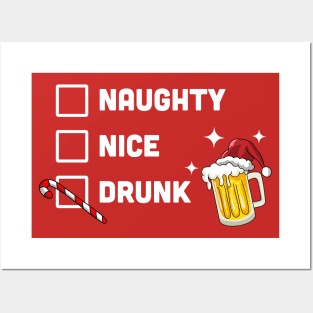 Nice Naughty Drunk Check Christmas Beer Funny Drinking Xmas Posters and Art